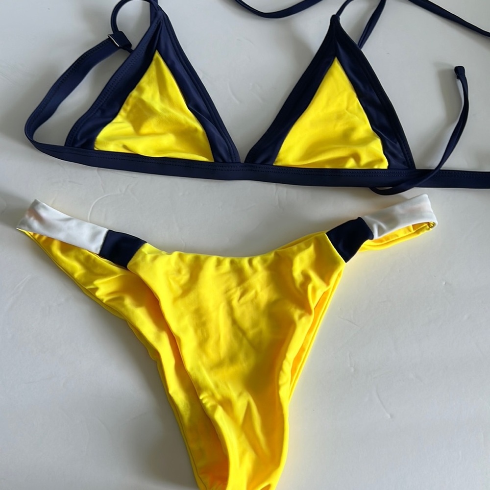 SHEIN yellow and Navy bikini size small